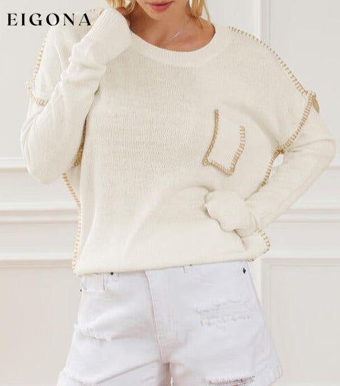 Exposed Seam Round Neck Long Sleeve Sweater clothes Ship From Overseas SYNZ
