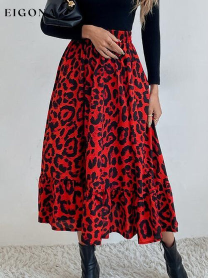 Printed Ruffle Hem Midi Skirt Wine bottoms clothes midi skirts Ship From Overseas skirt skirts Women's Bottoms Y@X@N@H