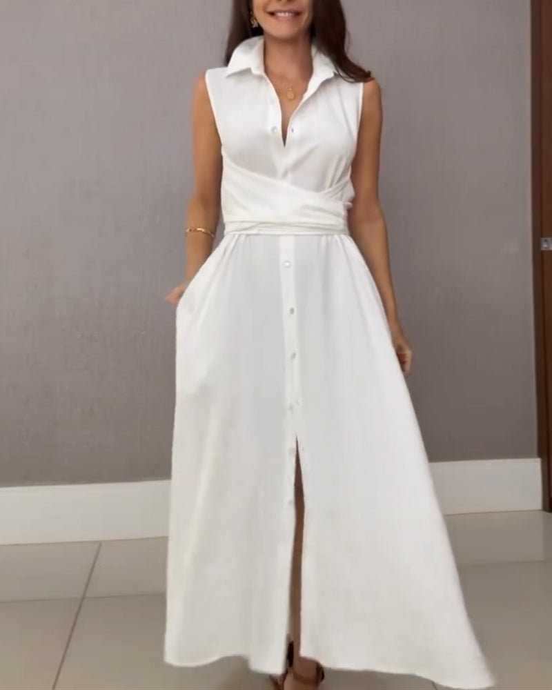 Sleeveless Lapel Shirt Dress