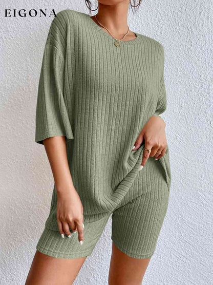 Ribbed Round Neck Top and Shorts Set 2 pieces clothes pants set set Ship From Overseas Shipping Delay 09/29/2023 - 10/03/2023 sweater set Y@L@Y