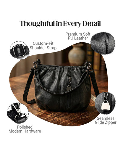 Casual Pleated Bucket Soft Leather Handbag
