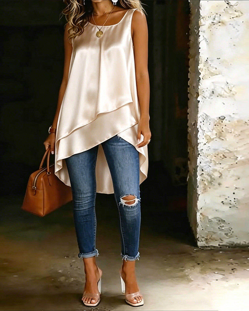 Sleeveless Irregular Layered Blouse