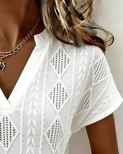 Diamond Hollow Out V-Neck Blouse