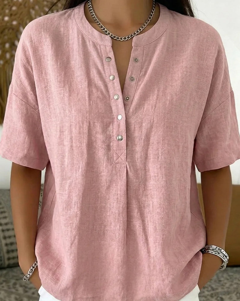 Solid Color Casual Short Sleeve Blouse