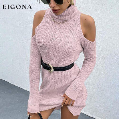 Cold Shoulder Turtleneck Sweater Dress clothes Romantichut Ship From Overseas