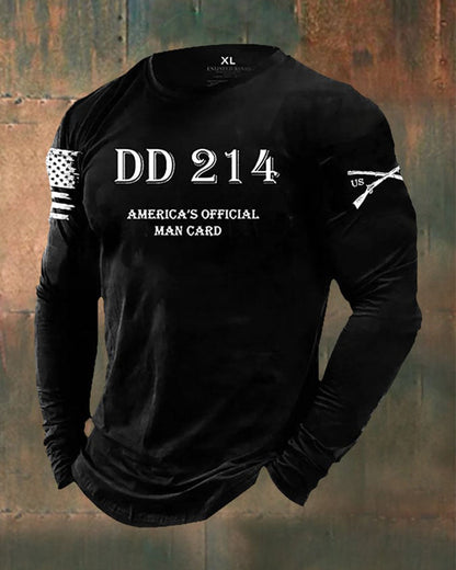 Men's DD214 America Official Man Card Print Casual Long Sleeve Top 2024 f/w blouses & shirts man Veterans Day