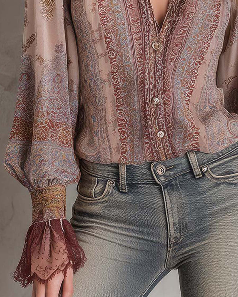 Fashion Puff Sleeve Retro Blouse