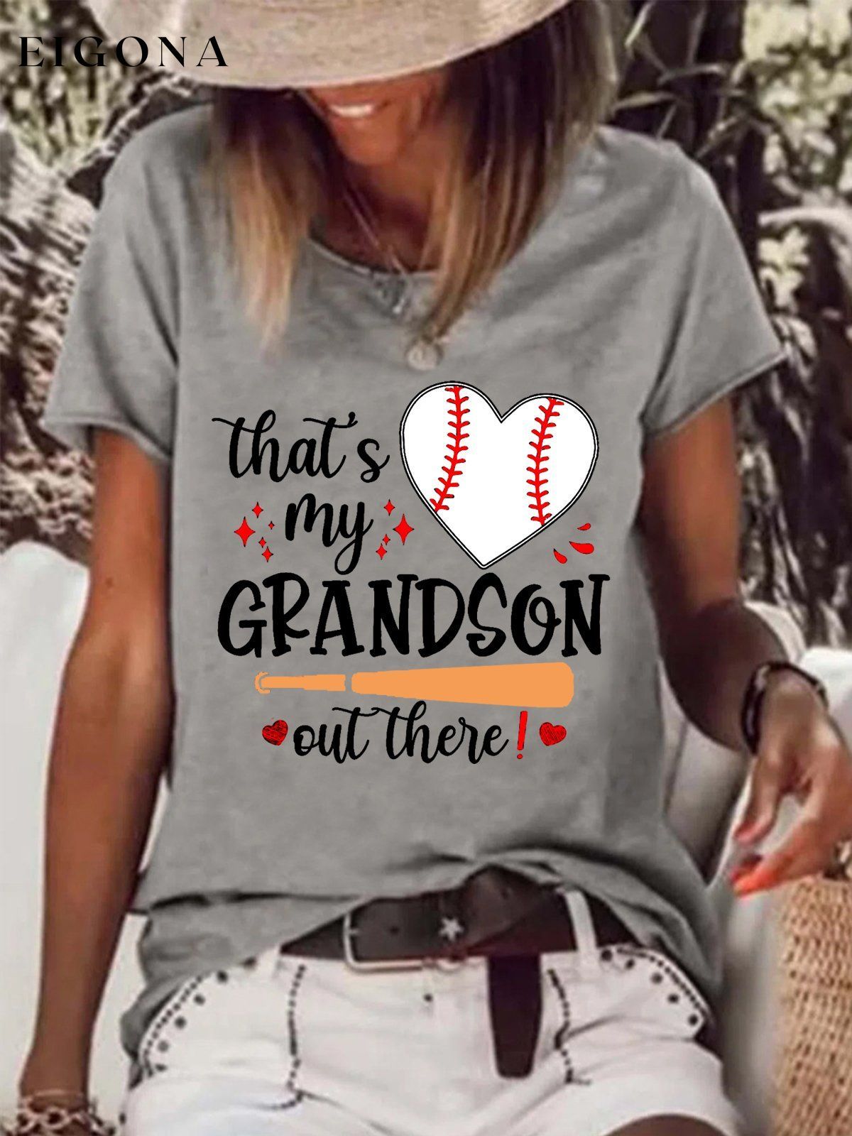 Women's That's My Grandson Out There Baseball Heart Tee ball print