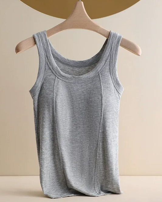 Solid Color Built In Bar Cami Top spring summer tank tops & camis