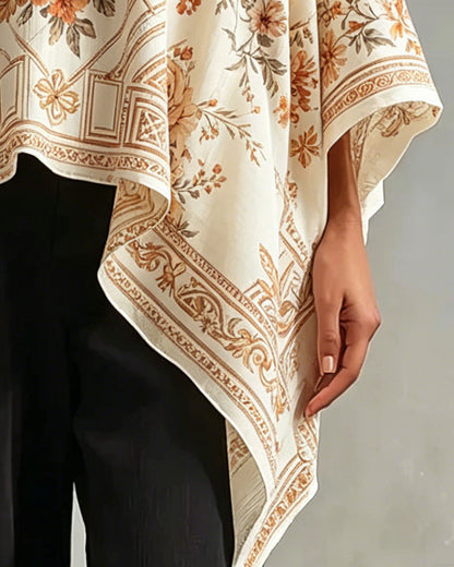 V-Neck Floral Irregular Blouse