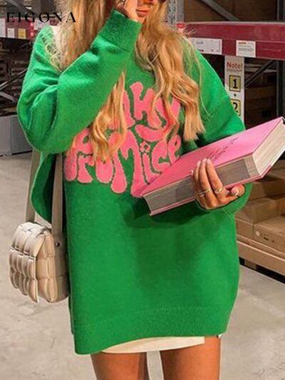 PINKY PROMISE Round Neck Sweater Mid Green Clothes Ship From Overseas Y*X