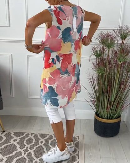 Colorful floral print casual long top