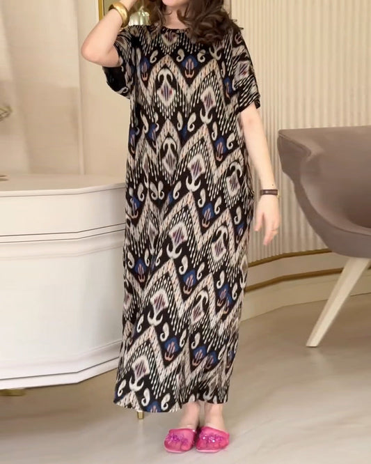 Round Neck Printed Loose Long Dress