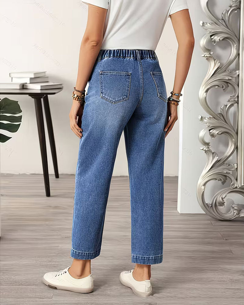 Solid-Color Pocket Button-Fly Jeans