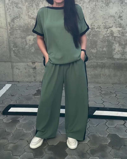 Flowy Round Neck Casual Two-Piece Set