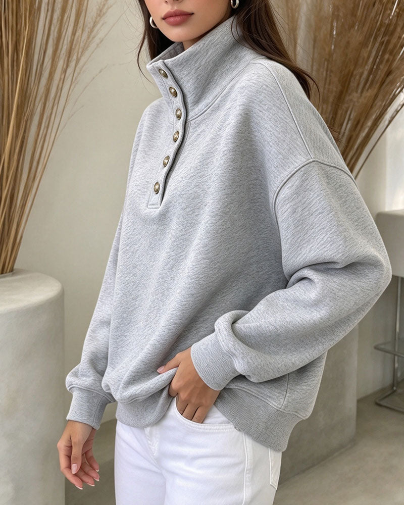 High Collar Buttoned Long Sleeve Sweatshirt 2024f/w sweatshirts