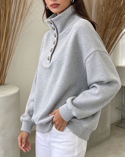 High Collar Buttoned Long Sleeve Sweatshirt 2024f/w sweatshirts