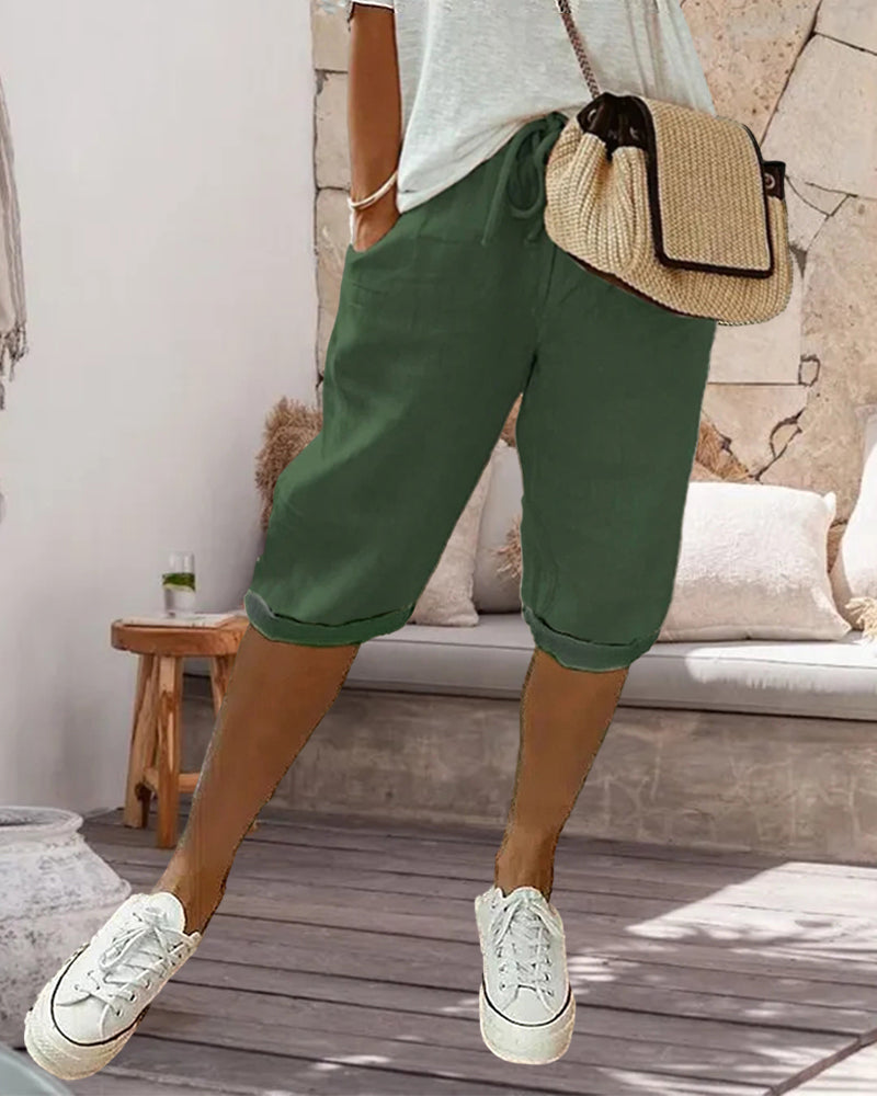 Solid color drawstring comfortable trousers