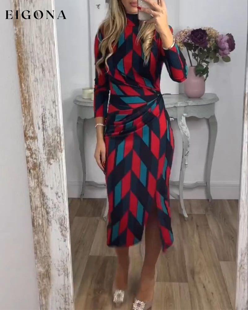 Diamond pattern print slit dress 2023 f/w 23BF casual dresses Clothes Dresses spring