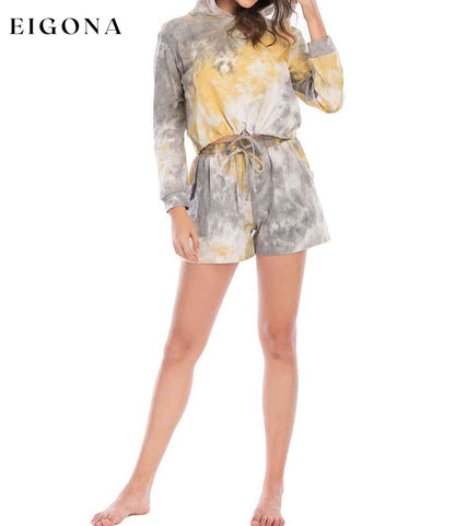 Tie-Dye Drawstring Hooded Top and Shorts Set clothes H#Y lounge lounge wear lounge wear sets loungewear loungewear sets sets Ship From Overseas sweater sweaters