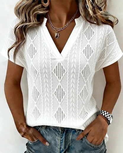 Diamond Hollow Out V-Neck Blouse