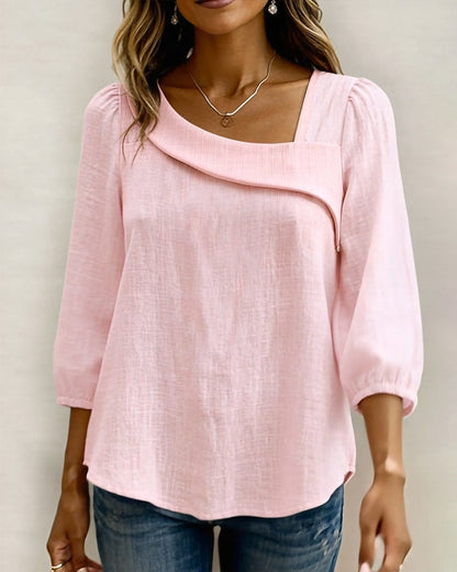 Solid Color Three-Quarter Sleeve Blouse