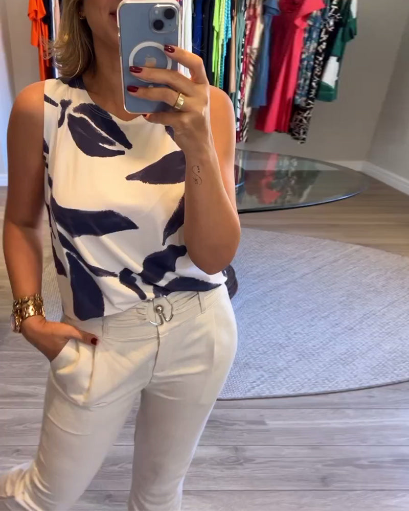 Gilet stampato senza maniche con scollo rotondo