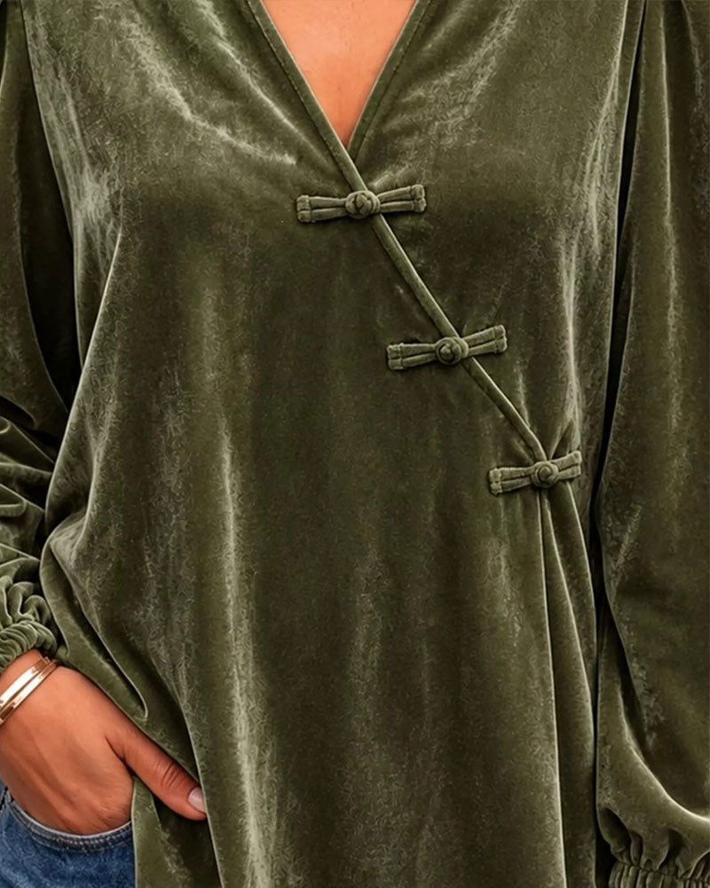 V-Neck Button Front Cross Over Puff Sleeve Blouse 2024 f/w tops