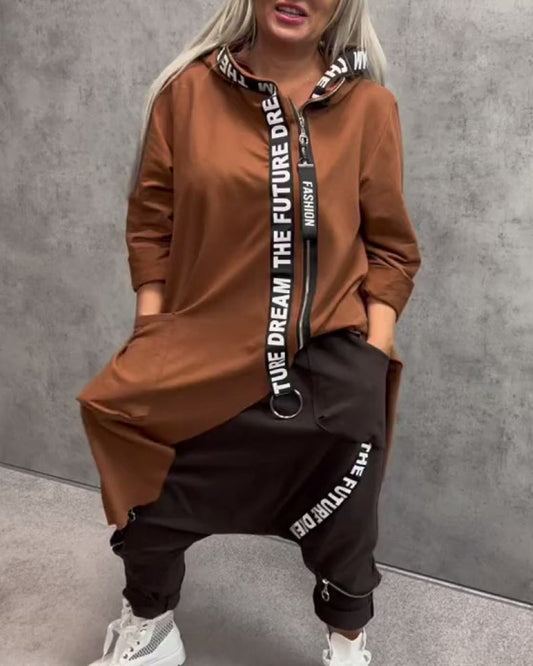 Hooded Web Contrast Zip-Up Coat