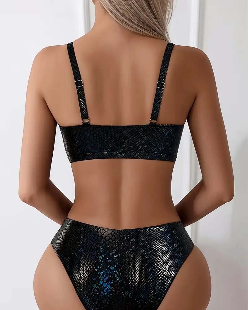Snake Print Chest Tie High Waist Triangle Bikini