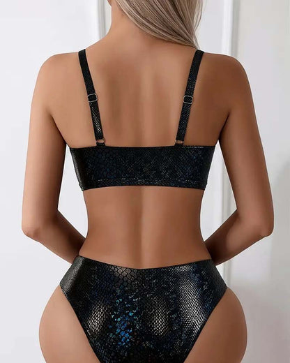 Snake Print Chest Tie High Waist Triangle Bikini