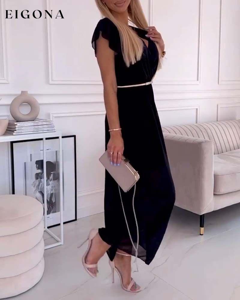 Solid color deep V elegant long dress party dresses summer