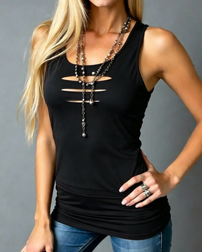 U-Neck Sleeveless Hollow Out Tank Top