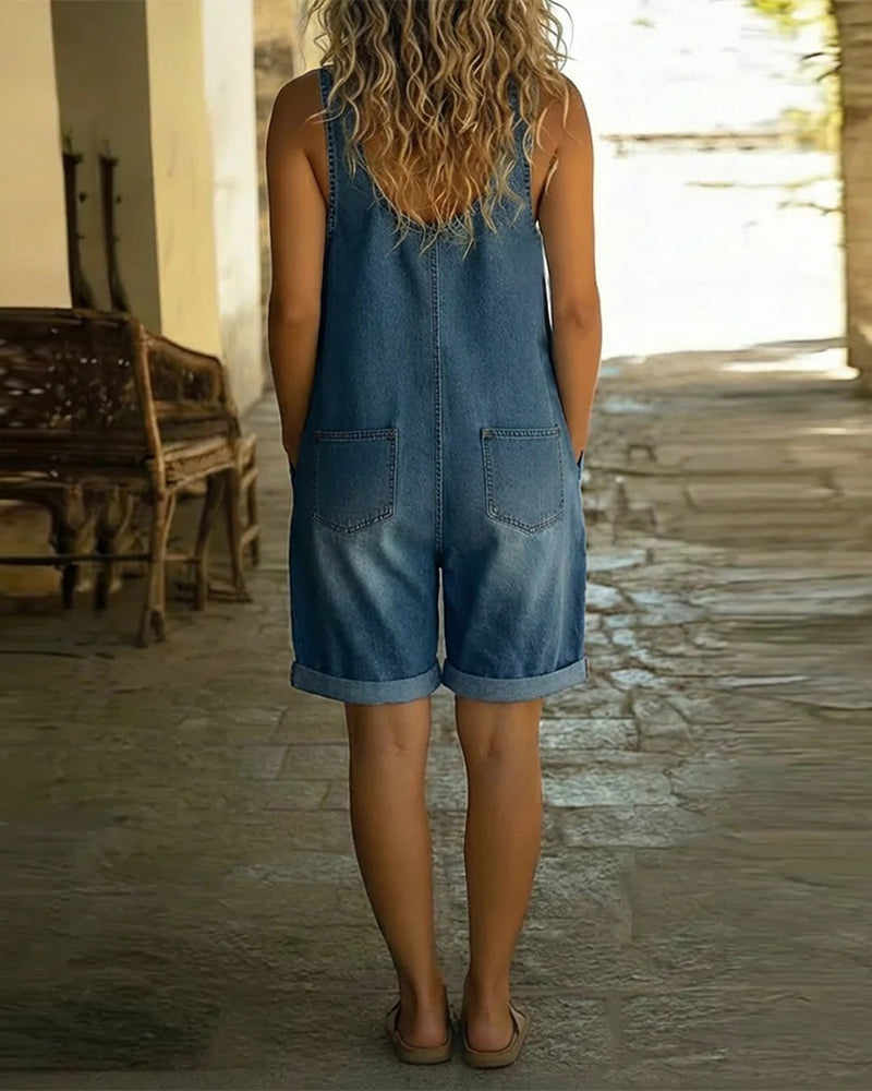 Casual Denim Shorts Jumpsuits