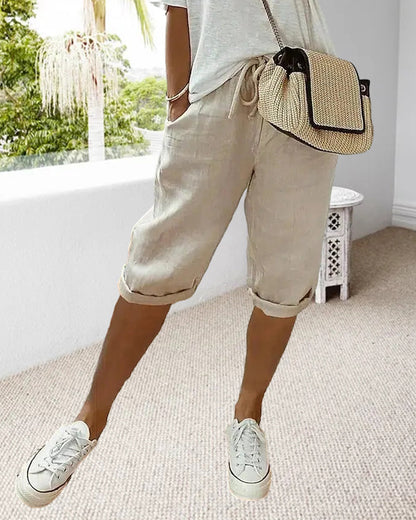 Solid color drawstring comfortable trousers