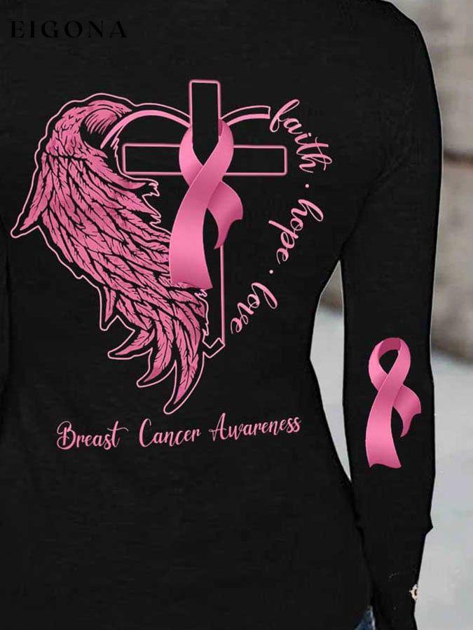Breast Cancer Awareness Faith Hope Love Print T-shirt fall sale