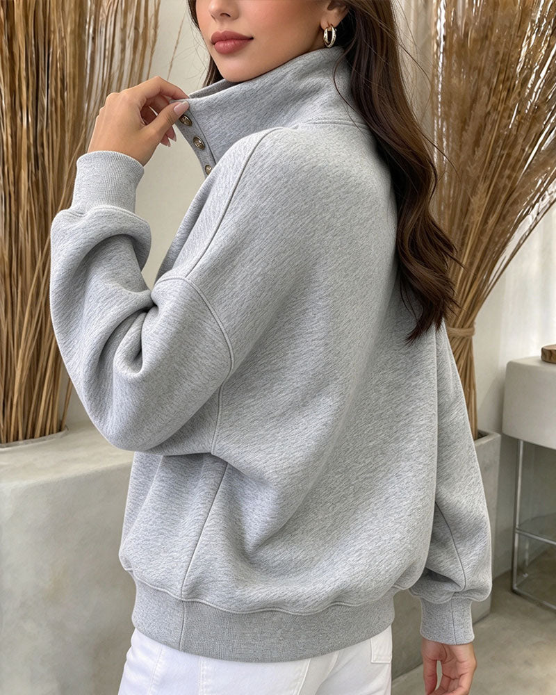High Collar Buttoned Long Sleeve Sweatshirt 2024f/w sweatshirts