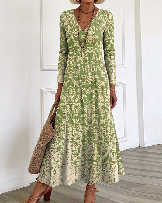V-Neck A-Line Long Sleeve Maxi Dress autumn casual dresses spring