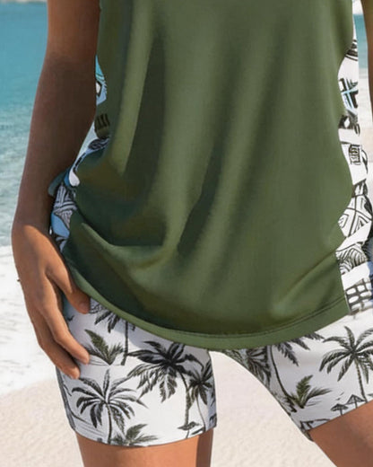 Vacation Printed Cross Strap Tankini