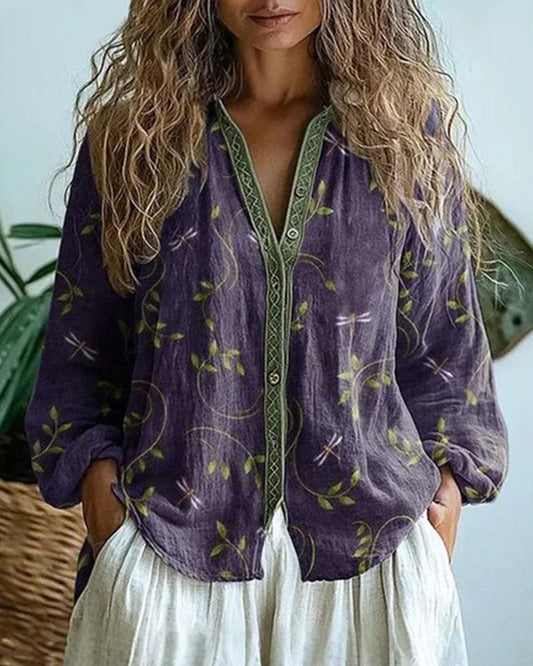 Dragonfly Embroidery V-Neck Blouse blouses & shirts spring summer