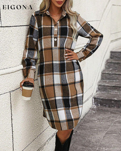 Plaid Lapel Shift Dress 2023 f/w 23BF casual dresses Clothes Dresses spring