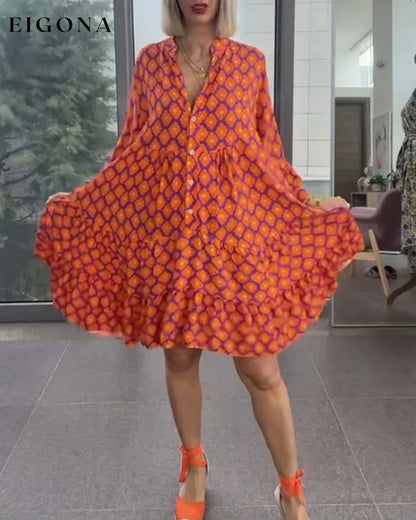 V-neck elegant printed dress Orange