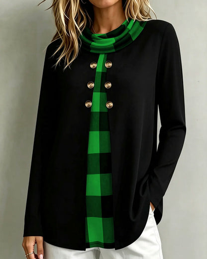 Plaid 2 In 1 Long-Sleeved Top 2025 f/w blouses & shirts spring