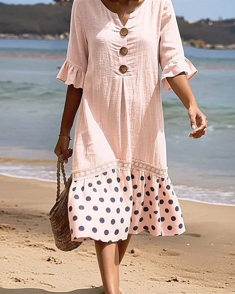 Polka Dot Patchwork Ruffle Dress