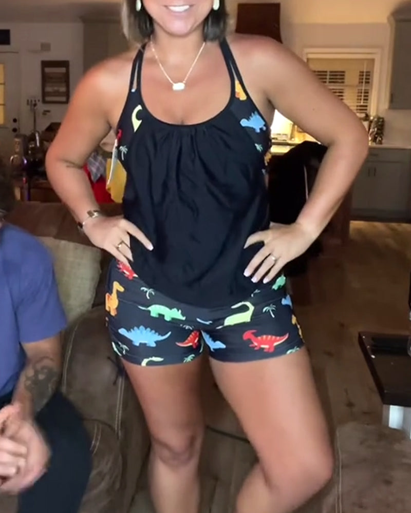 Costume da bagno due pezzi con stampa dinosauro