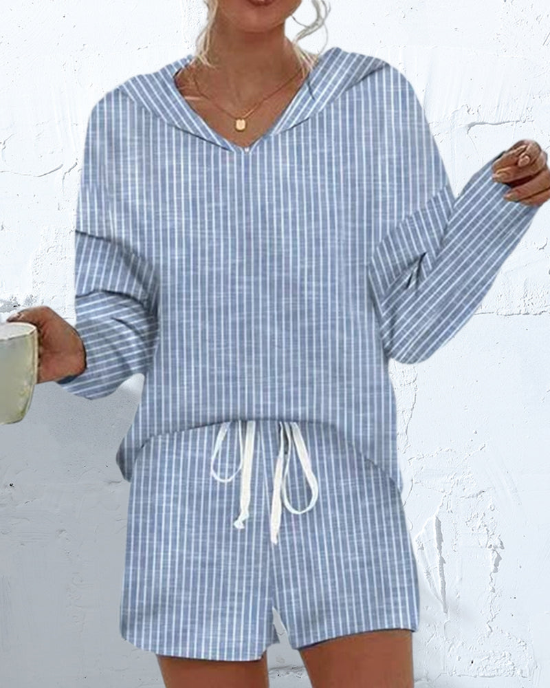 Hooded Casual Stripe Set sets spring spring and autumn