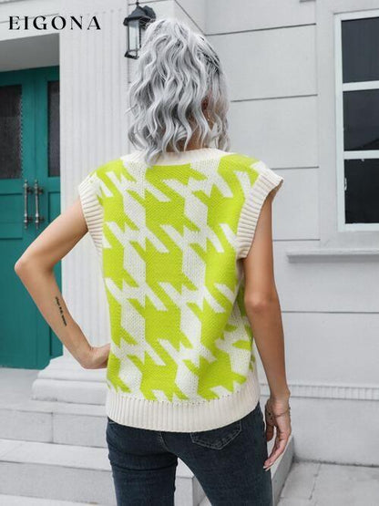 Houndstooth V-Neck Sweater Vest B&S clothes Ship From Overseas