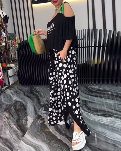 Abito casual patchwork a pois con bretelle