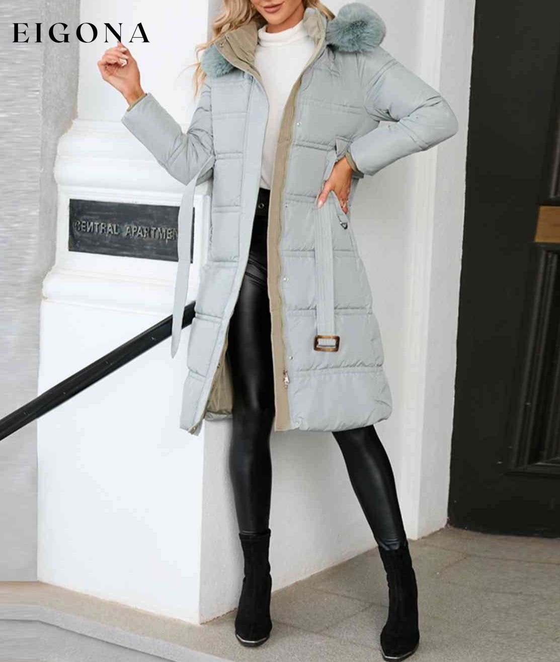 Longline Hooded Winter Coat with Pockets Big coat clothes Coat Cute coats Grey Jacket H.Y.G@E Ship From Overseas Shipping Delay 09/29/2023 - 10/03/2023 Sweaters Winter coat