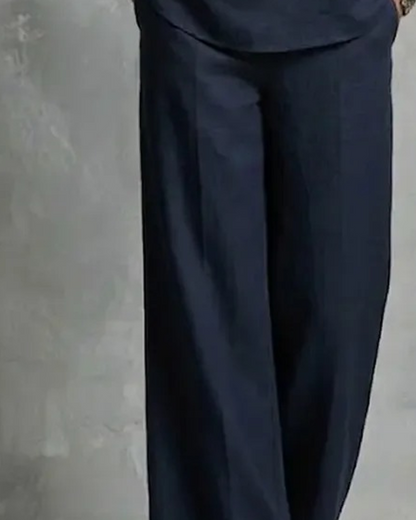 Solid Color Blouse & Wide-Leg Pants Set